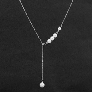 Collar de Cadena con Decoración de Perlas de Acero Inoxidable Simple, Diseño de Nicho, Collares Unisex, Joyería de Moda - Product Image 1
