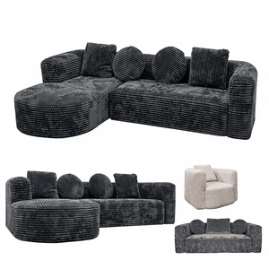 Direct Sales Corduroy Chesterfield <b>Sofa</b> Set Convertible L-Shaped Furniture with Vacuum Compression <b>Sponge</b> Filling Cloth Material - Product Image 3