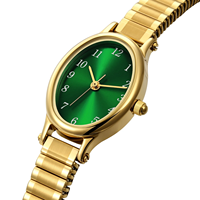 Jam Tangan Wanita Elegan Hijau Kuarsa Sport Fashion Easy Reader 20mm dengan Tali Ekspansi Baja Tahan Karat untuk Pergelangan Tangan Kecil (Emas/Perak) Kaca