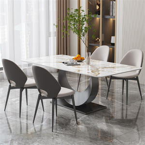 Meubles de salle à manger nouveau design en forme de sourire ensemble de table à manger de luxe en acier inoxydable doré avec pierre sinered moderne tables à manger - Product Image 2