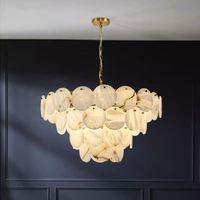 Lustre en métal haut de gamme E26, finition marbre naturel, style luxe léger, pour salon, villa, duplex, restaurant, salon de thé, hôtel