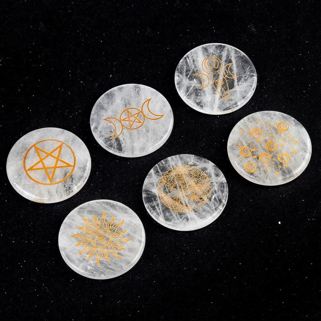 Clear Quartz Engraved Inspirational Rock Crystal Positive Gemstone Tumbled Stones Palm Stones Reiki Chakra Recovery Stones
