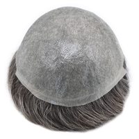 Prothèse capillaire pour homme en cheveux humains gris mélangés, base ultra-fine, 100% cheveux indiens, perruque de remplacement pour hommes