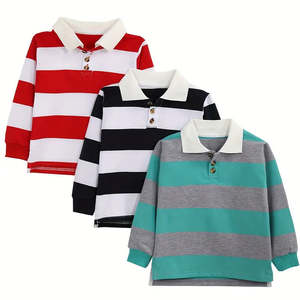 <span class=keywords><strong>Polo</strong></span> a Maniche Lunghe in Cotone Biologico per Bambini, T-shirt Personalizzata a Righe per Ragazzi, Abbigliamento per Bambini - Product Image 1