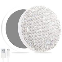 Cermin Kosmetik Portabel Berlapis Emas dengan Lampu LED Rhinestone, Dua Sisi, 3.5 Inci, Dapat Diisi Ulang, Mini, Pembesar