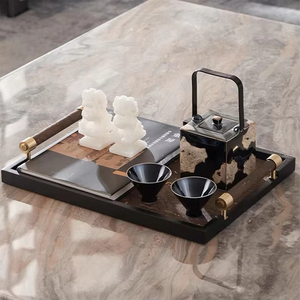 Organizador de Escritorio Ecológico para Hotel, Decoración Suave de Estilo Europeo, Bandeja de Cuero de Lujo con Asas - Product Image 1