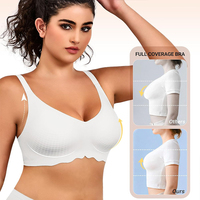 Sujetador sin costuras para mujer, con cobertura total, cuello en V, tirantes ajustables, copas acolchadas, diseño de una pieza, realce natural, comodidad durante todo el día