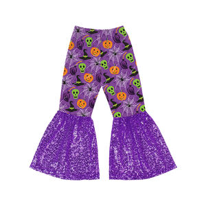 Nouveaux styles de pantalons pour filles Halloween, imprimé citrouille, pantalons à paillettes pour enfants, pantalons à pattes d'éléphant pour bébés et tout-petits - Product Image 2