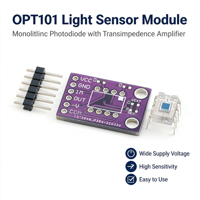 OPT101 Monolithic Photodiode Light Intensity Sensor Module Analog Output Illuminance Detection Board for Arduino DIY