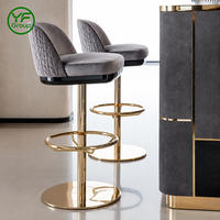 Tabouret de bar pivotant en velours gris de luxe sur mesure avec base en métal doré pour hôtel, restaurant, bar, salon