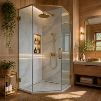 Cabine de douche d'angle carrée en verre coulissant, avec rail en aluminium chromé poli, résistante à la rouille