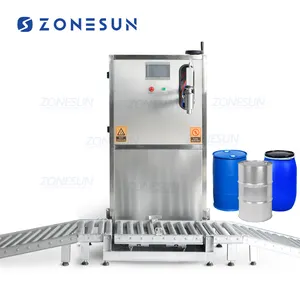 ZONESUN ZS-YTW250L Semi-automatic Wine Liquid Engine Oil Rust Remover Barrel Drum Weighing Filling Machine With Roller Conveyor