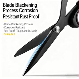 NOVISON Stainless Steel Tailor Scissors <b>Plastic</b> Handle Foldable DIY Fabric Cutting Shears Partially Serrated <b>Edge</b> Black 22x9cm - Product Image 2
