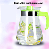 Teko Air Kaca 1500Ml, Jug Air, Pitcher Minuman Dengan Bunga Panggang