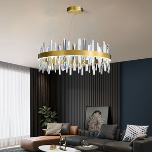 Lustre moderne de luxe en cristal géométrique pendentif suspendu pour salle à manger en acier doré avec interrupteur de contrôle alimenté par courant alternatif - Product Image 5