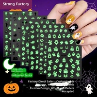 Autocollants lumineux pour ongles d'Halloween, en PET, imperméables, motif fantôme et toile d'araignée, pour décoration DIY des ongles, style Europe et Amérique