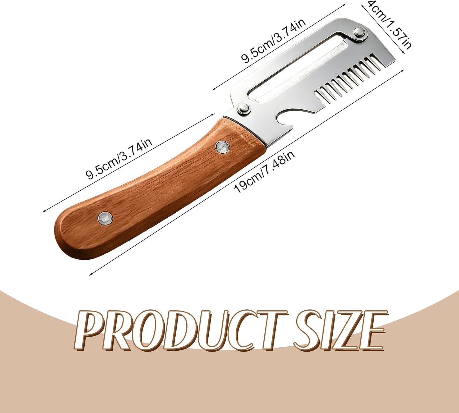 Éplucheur 3-en-1 avec manche en bois massif - Couleur marron clair