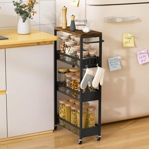 Kitchen Storage Cart Metal Rolling Shelf Narrow Space Organizer With Wheels For Pantry Food Container Home Use Minimalist Design - Product Image 1