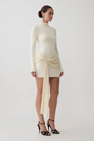 Robe pull moulante en maille à col montant pour femme, avec détail drapé et nœud latéral, vente en gros, prix d'usine - Joydressing