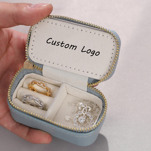 <b>Mini</b> Portable Custom Logo PU Leather Jewelry <b>Box</b> with Zipper Travel Velvet Lining Case for Rings Earrings Necklaces <b>Storage</b> - Product Image 4