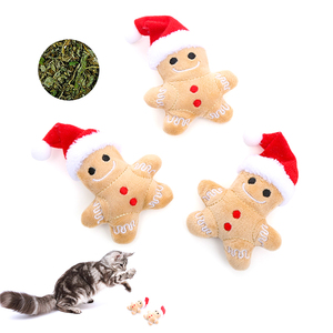 Giocattolo Natalizio per Gatti a Forma di Omino di Pan di Zenzero con Erba Gatta - Peluche Morbido da Masticare per Gatti, Regalo Festivo con Vera Erba Gatta - Product Image 1