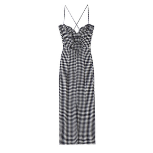 <span class=keywords><strong>Robe</strong></span> longue décontractée à bretelles spaghetti, imprimé à <span class=keywords><strong>carreaux</strong></span> <span class=keywords><strong>noir</strong></span> <span class=keywords><strong>et</strong></span> <span class=keywords><strong>blanc</strong></span>, mode pour femmes - Product Image 2
