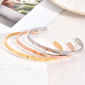 Pulsera de letras de circón en forma de C de acero inoxidable de lujo transfronterizo 4mm brazalete de moda Colorfast stock al por mayor - Product Image 1