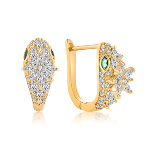 YILUN Boucles d'oreilles à clipser plaqué or en argent véritable Pave étincelant CZ Pierres précieuses vertes Boucles d'oreilles serpent Huggie 925 pour femmes - Product Image 1