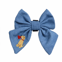Nœud Papillon Brodé pour Chien en Denim Chambray Fait Main, Nœud Marin Personnalisé pour Animaux, Collier Nœud Papillon pour Chat, Accessoires de Collier pour Chien en Gros