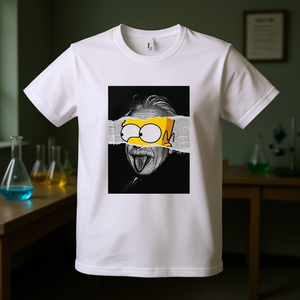 T-shirt scientifica gialla, bianca, unisex, girocollo, con stampa grafica, abbigliamento promozionale - Product Image 3