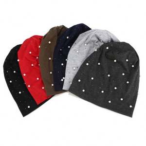 Nouveau bonnet slouchy pour femme avec perles et strass, idéal pour l'automne et l'hiver, style mode extérieur - Product Image 2