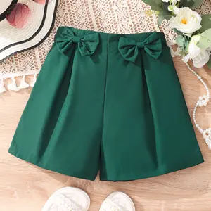 Girls 'mùa hè thời trang quần short giản dị đôi Bow rắn màu quần short mùa hè Cô Gái Quần Cô Gái Quần trẻ em trẻ em quần