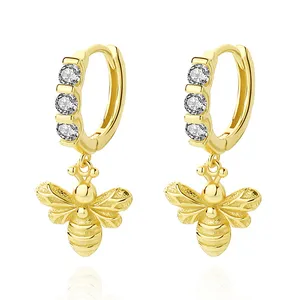 Damila Original Design Ohrringe Silber Zirkon Cute Bee Charm Ohrringe Creolen 18K für Frauen