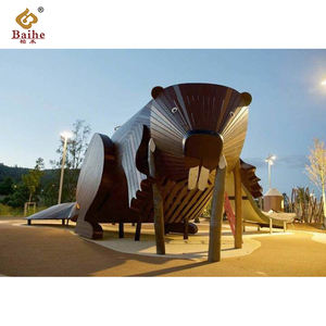 أفضل المبيعات من معدات الترفيه الخارجية الكبيرة، بيت لعب خشبي مع زحليقة للحدائق - Product Image 1