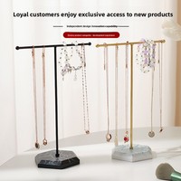 Présentoir à bijoux en forme de T avec base en bois texturé pour colliers, boucles d'oreilles, bracelets, table de maquillage, bijouterie