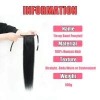 Extensions de queue de cheval Amygirl en cheveux indiens, ondulés ou lisses, qualité 9-12A Remy, avec bande à nouer, doux et lisses, longueur 22-26 pouces
