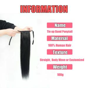 Extensiones de Cola de Caballo Larga Amygirl al por Mayor, Cabello Indio Rizado Corn Wave Liso Extremo 9-12A Remy con Banda para Atar - Product Image 3
