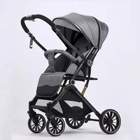 Poussette bébé haut de gamme à poignée réversible, modèle en acier inoxydable, dossier réglable, grand panier de rangement