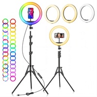 Anneau lumineux LED RGB portable et pliable de 12 pouces avec télécommande, couleur réglable et support de 2,1 m pour maquillage et diffusion en direct
