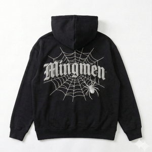 Felpa con Cappuccio Unisex Nera Casual Stile Y2K Oversize, Logo Ricamato Personalizzato, Stampa in Rilievo, Felpe in Cotone <span class=keywords><strong>da</strong></span> Uomo - Product Image 4