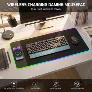 Tapis de souris de jeu OEM en gros avec chargement sans fil, bande lumineuse LED RGB, logo personnalisé, XXL, fournisseur en gros d'usine - Product Image 1