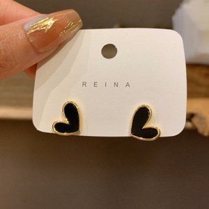 Metal Korean Style <b>Black</b> Love Heart <b>Stud</b> <b>Earrings</b> Accessories for Women Sweet Jewelry Wholesale - Product Image 1