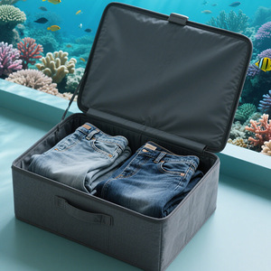 Clothing Organizer <b>Storage</b> <b>Box</b> Rectangle Thickened <b>Folding</b> With Lid For Wardrobe Home Use 300g Gross Weight - Product Image 2