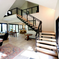 Escalier en colimaçon double poutre acier-bois pour villa, intérieur, avec garde-corps en verre personnalisé, pour loft intégré, duplex et immeubles de grande hauteur
