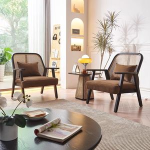 Rattan Lounge Chair Solid Wood Single Seat Sofa Chair For Living Room And Balcony Nordic Style Lazy Designer - Product Image 4