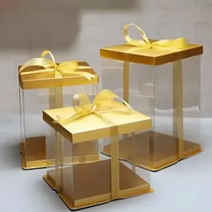 Emballage de gâteau de boulangerie en plastique carré de haute qualité Boîte de livraison de faveur de gâteau de mariage transparente