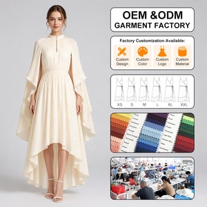 Abito lungo da donna personalizzabile con colletto alla coreana, sensuale, con volant e maniche extra lunghe, casual, lunghezza maxi, perfetto per le vacanze - Product Image 1