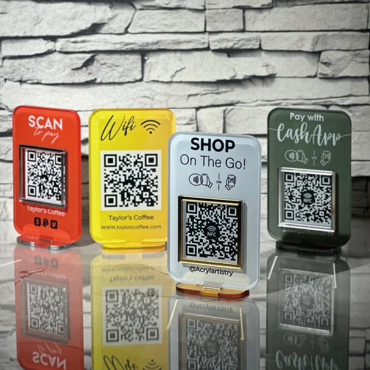Bespoke Mini QR Code Sign Acrylic Tabletop Sign Stand for Business ...