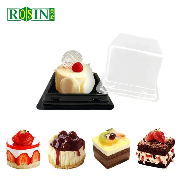 Grosir kotak kue Mini wadah Kue Mousse persegi plastik kecil tunggal Muffin makanan penutup dengan tutup bening