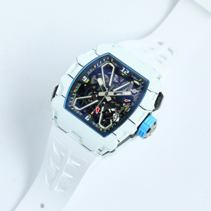 Luxury Men's Sports <b>Watch</b> Light Blue Rubber Strap Hollow Mechanical Design Barrel-Shaped <b>Case</b> High-End Business Glass Pointer - Product Image 6